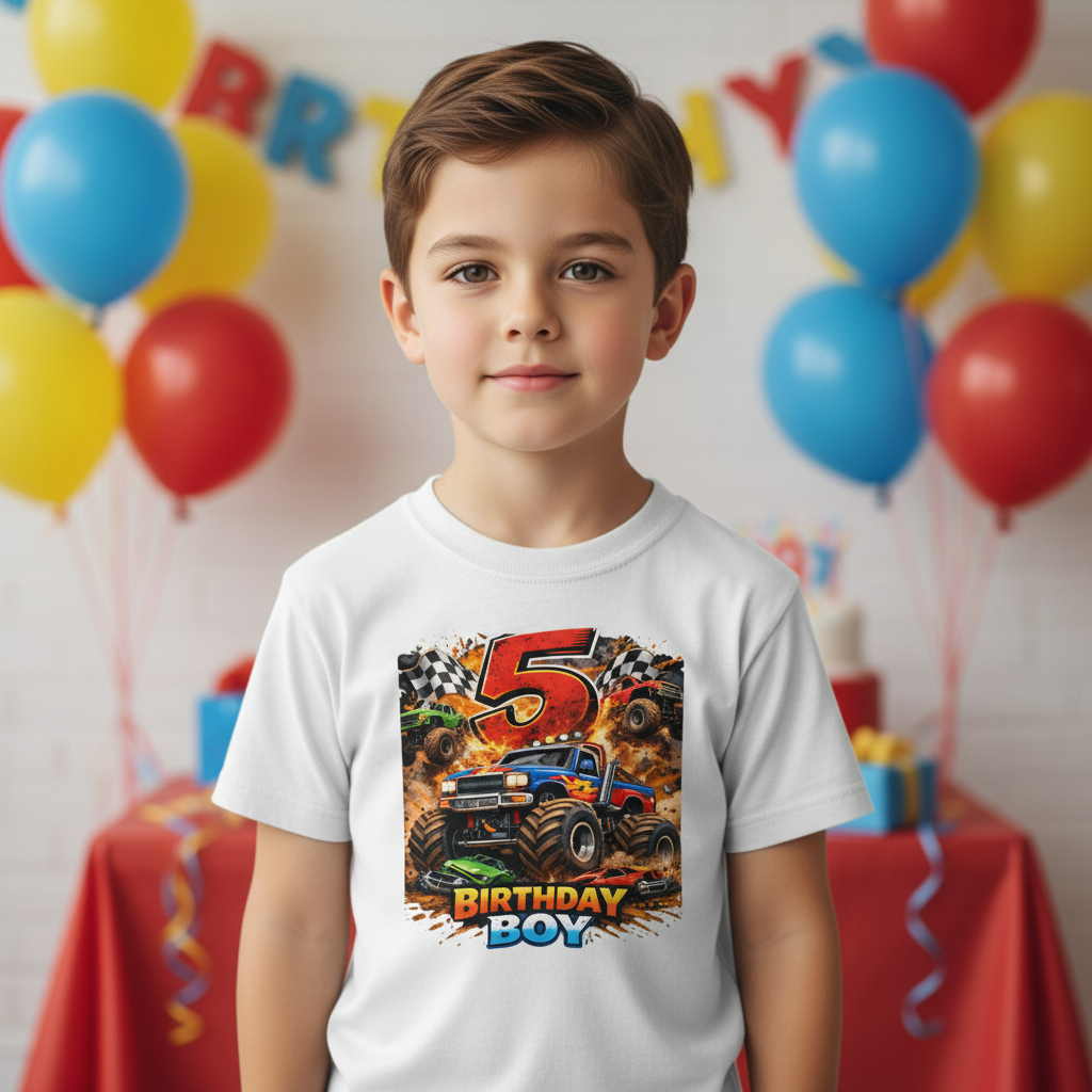 Front-facing Monster Truck Birthday Boy lifestyle mockup